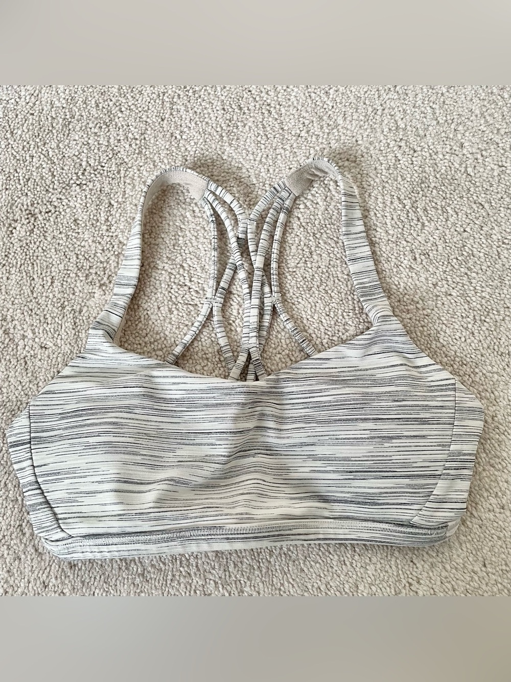 Lululemon Striped/marled grey Cream & Black Strappy Sports Bra size 2